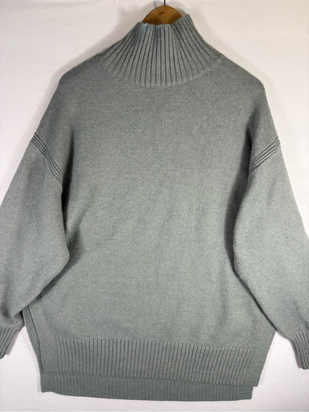 H&M Sage Green Ribbed Cowl Neck Sweater. “Oversized Fit”